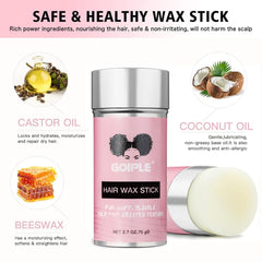 Goiple Wax Stick en cabello seco para controlar flyaways con brillo natural.
