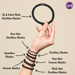 Goody elásticos para cabello grueso en negro, comodidad y rendimiento diario