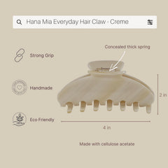 Hana Mia gancho de acetato crema con sujeción firme para peinados diarios.