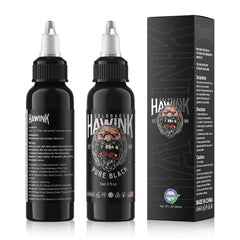 HAWINK tinta tatuaje negra 60 ml en botella, color estable para trazos definidos.