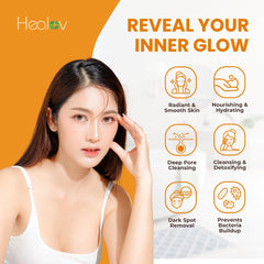Healov Kojic Acid Soap espuma clara durante la ducha para sensación fresca.