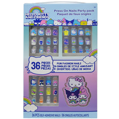 Hello Kitty y Amigos: uñas postizas de 36 piezas para niñas, uso divertido y seguro.