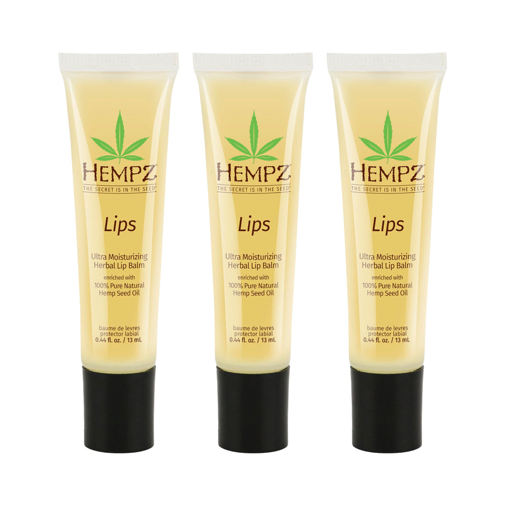 Hempz Bálsamo labial original tres pack para viaje con hidratación rápida.