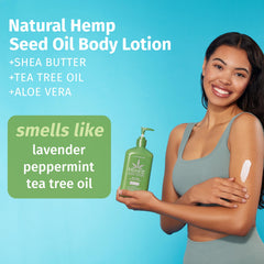 Hempz loción árbol de té, aplicación tras la ducha para piel suave.