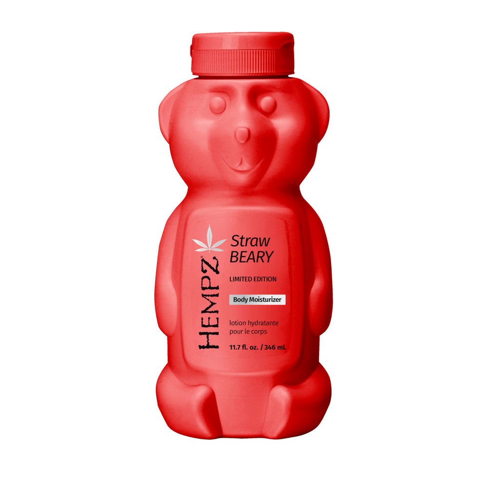Hempz Strawbeary edición limitada: empaque oso llamativo para regalo y cuidado de la piel