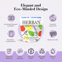 Herban Essentials toallitas de viaje en tamaño compacto, perfectas para bolso.
