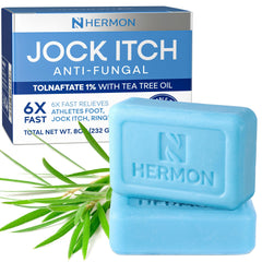 Hermon jabón antifúngico con árbol de té, barra destacando aroma suave para uso diario