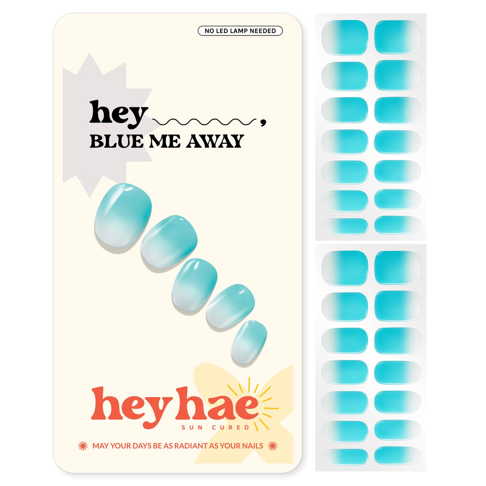 Heyhae tiras gel semi-curadas en ombré azul para uñas elegantes.