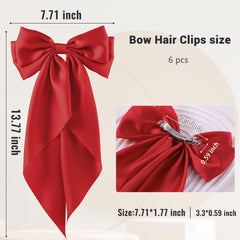Hisial lazo grande rojo con clip de resorte firme para cabello grueso.