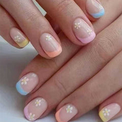 Uñas Hkanlre Francesas cuadradas con diseño floral para un look único