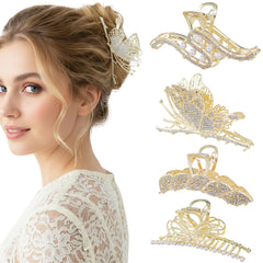 Hoojoot clip grande metálico con cristales y perlas para peinados firmes y elegantes.