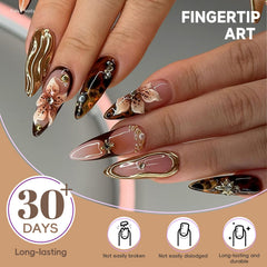 HOSAILY uñas almendra largas con brillo espejo dorado leopard, look elegante.