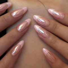 Uñas HOSAILY Frances Rosa Cromo, diseño francés rosa iridiscente para uso diario.