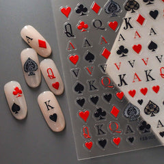 HPYFOI pegatinas póker para uñas con corazones 5D, acabado elegante.