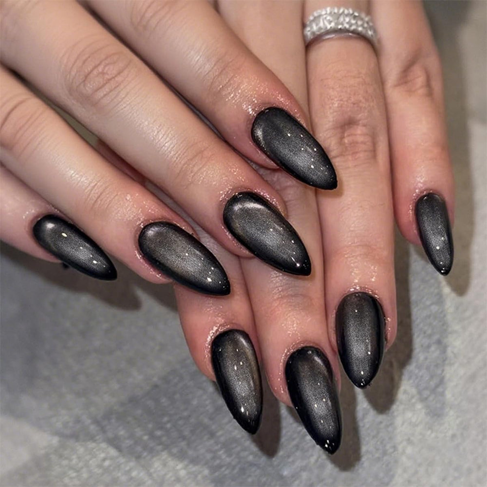 HPYFOI Uñas falsas en forma almendra con puntos, ideal para looks elegantes y duraderos