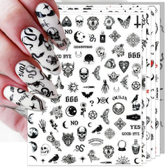 IDDFEVE pegatinas de uñas serpiente y calavera negras con estilo gótico y 3D para noche de brujas.