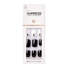 ImPRESS Midnight Drive: uñas postizas en negro y blanco para un look elegante y cómodo.