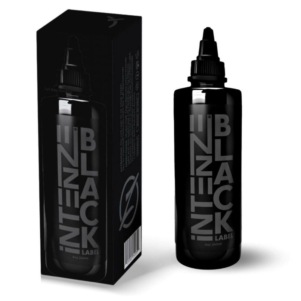 Intenze Black Label tinta en botella de 8 oz para uso profesional.