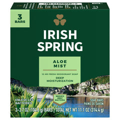 Jabón Irish Spring Aloe en empaque, ideal para la ducha diaria.