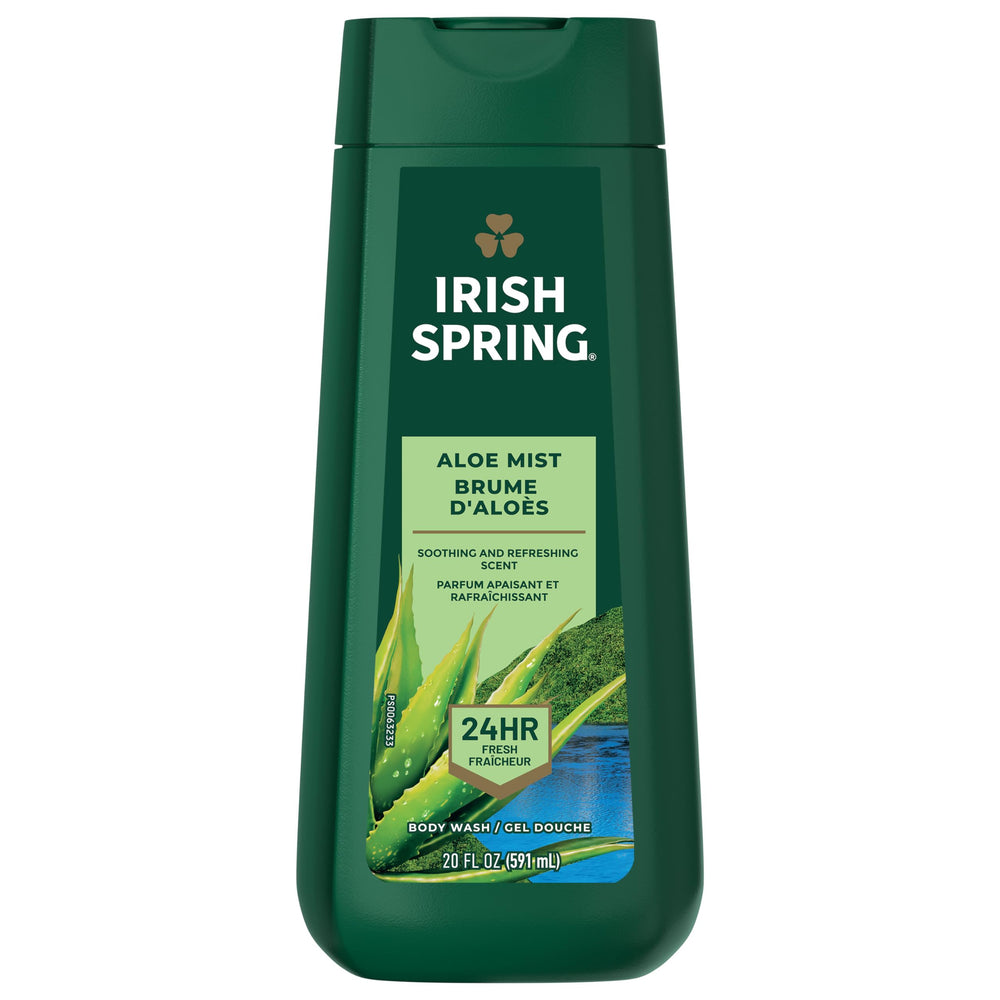 Irish Spring Aloe Mist botella de 20 onzas, frescura duradera para la ducha.