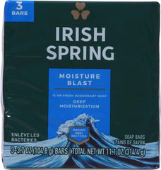 Irish Spring Moisture Blast barra frontal, textura cremosa al tacto.