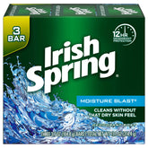 Irish Spring Moisture Blast, empaque de tres barras para uso diario.