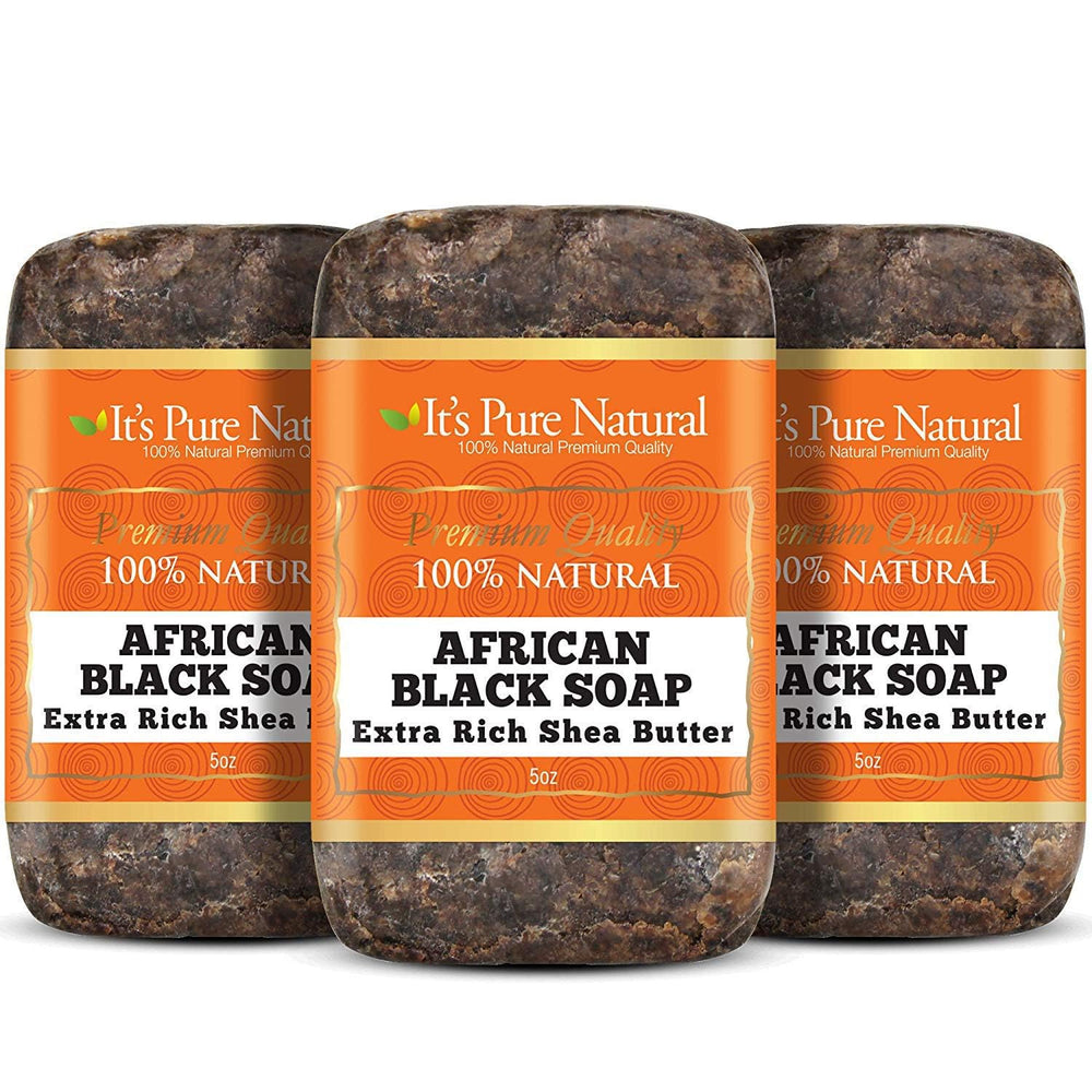 Its Pure Natural barra jabón negro africano pack 3: cuidado profundo de la piel en casa.