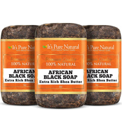 Its Pure Natural barra jabón negro africano pack 3: cuidado profundo de la piel en casa.