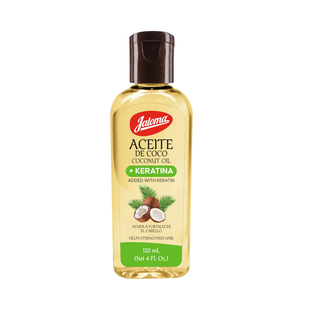 Jaloma Aceite de Coco con Keratina: fortaleza capilar y nutrición intensa.