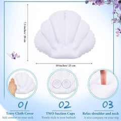 Jetec almohada inflable para baño, enfoque en inflado y ajuste a la bañera.