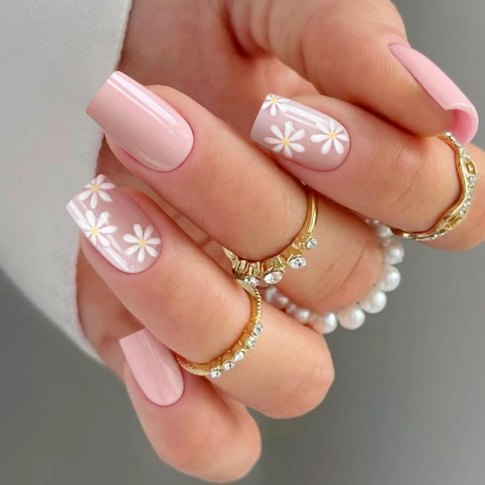 JMEOWIO pegatinas uñas flor rosa semicuradas para un look floral rápido.