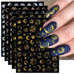 Pegatinas JMEOWIO con luna, estrella y sol para uñas, fáciles de usar.