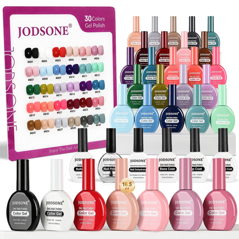 Esmaltes gel JODSONE en botes idénticos para manicuras en casa.