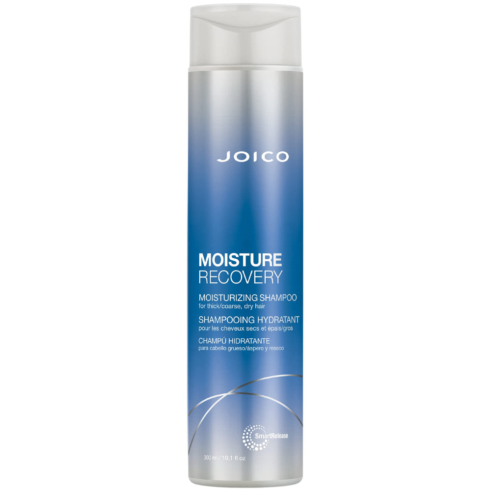 Joico champú hidratante en botella, muestra hidratación suave para cabello seco.