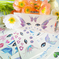JoyfulGlam tatuajes florales: decoraciones versátiles para cuerpo y cara en fiestas.