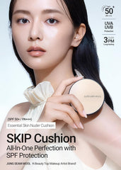 Jung Saem Mool Essential Skin Nuder Cushion muestra cobertura ajustable para tono uniforme.