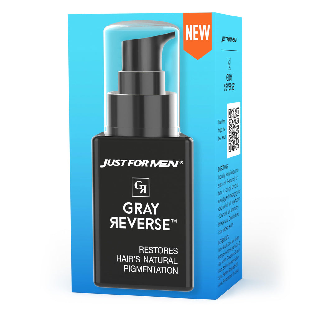 Just for Men Serum Reversa Canas - botella, uso diario para tono natural.