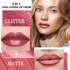 Kaely labio metalico perlado resalta brillo elegante que refleja la luz.