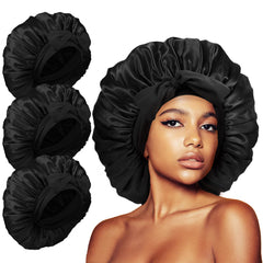 Kafteri set de 3 bonetes de satén negro para dormir, cubre todo el cabello
