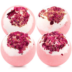 KASTU bombas de baño con flores secas en pack de cuatro, hidratación suave para la piel.