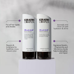 Keratin Complex Blondeshell Debrass Champú vertido: lavanda fresca perfuma y calma el cuero cabelludo.