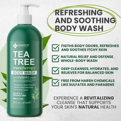 KESMEDIK Tea Tree Oil visual highlights natural scent and cleansing boost.