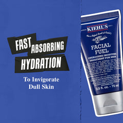 Kiehl's Facial Fuel, ingredientes clave vitamina C y cafeína para iluminar y energizar.