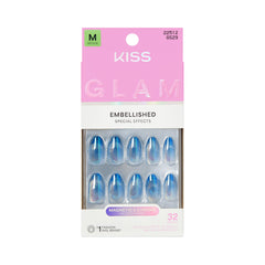 Kiss Glam uñas azules con acabado cromado para un look audaz