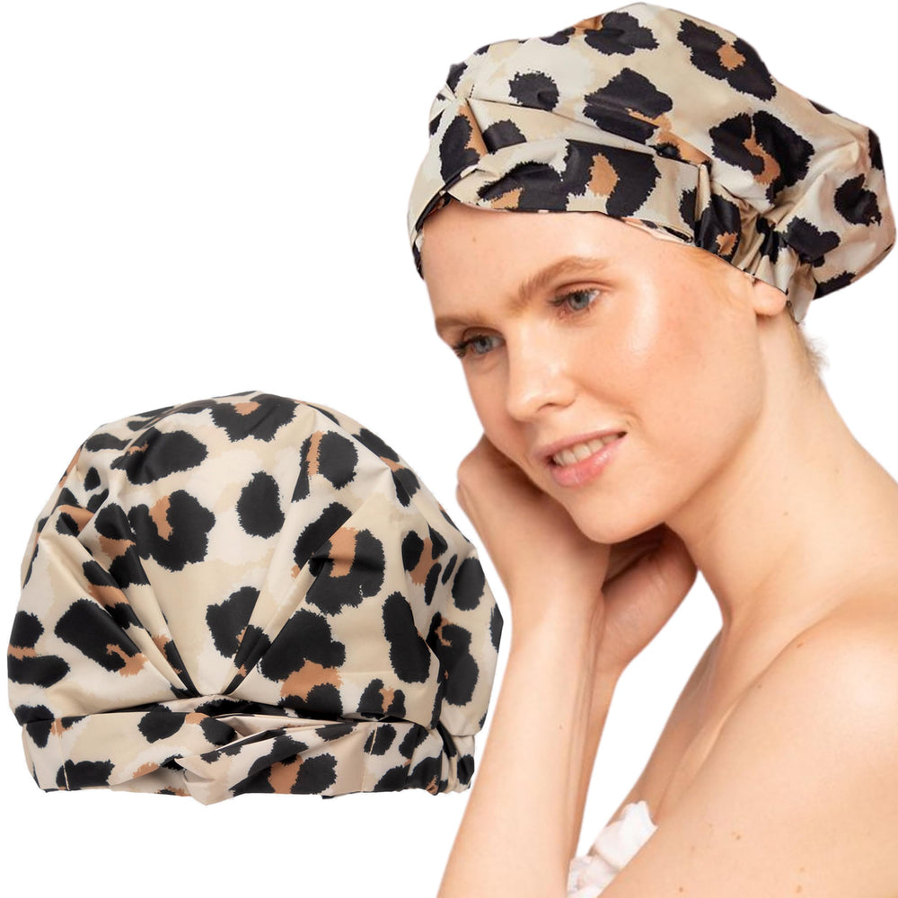 Gorra de ducha Kitsch de lujo para mujer con diseño leopard, mantiene el peinado intacto