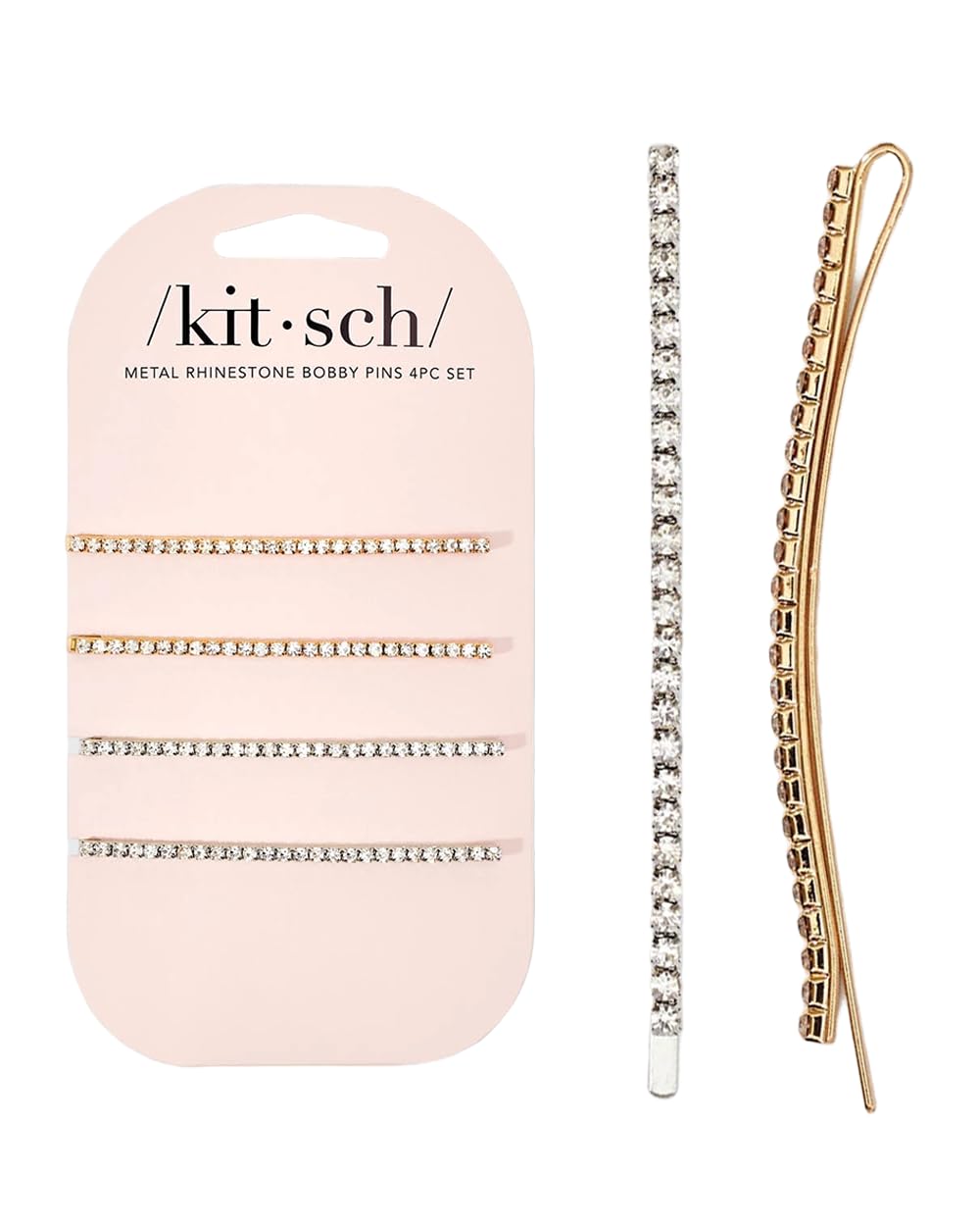 Kitsch horquillas con cristales largas en oro, agarre duradero y brillo para peinados