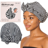 Kitsch Luxury Shower Cap con rayas para mujer, protege el peinado y facilita el secado rápido.