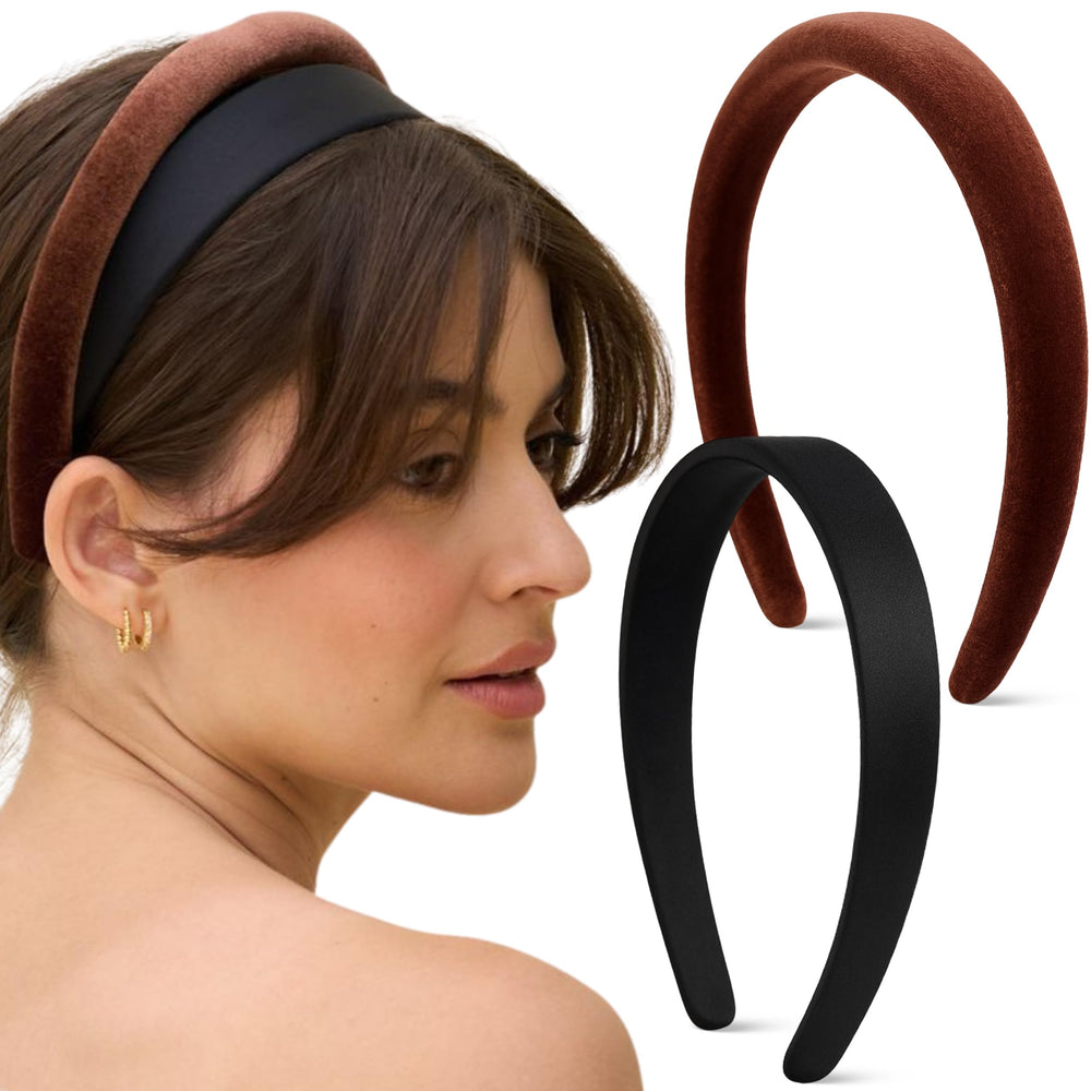 Kitsch diademas de terciopelo y satén negro, cómodo para uso diario sin deslizamiento