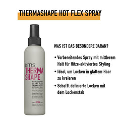 KMS ThermaShape Hot Flex Spray aplicado para rizos definidos con plancha.