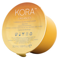 KORA Organics Turmeric Glow crema frente tarro, hidratación suave y piel radiante.